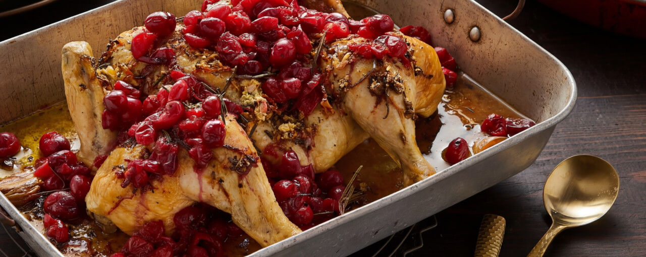 Brathähnchen mit Knoblauch, Rosmarin und Cranberries