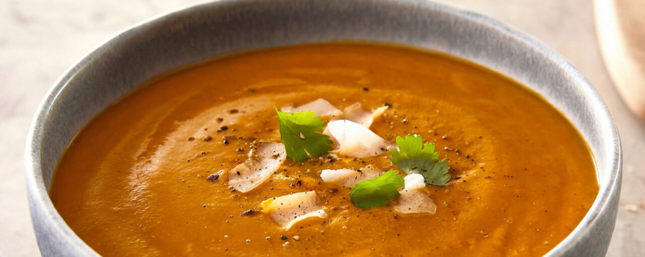 Suppe aus gerösteten Süßkartoffeln mit Ingwer